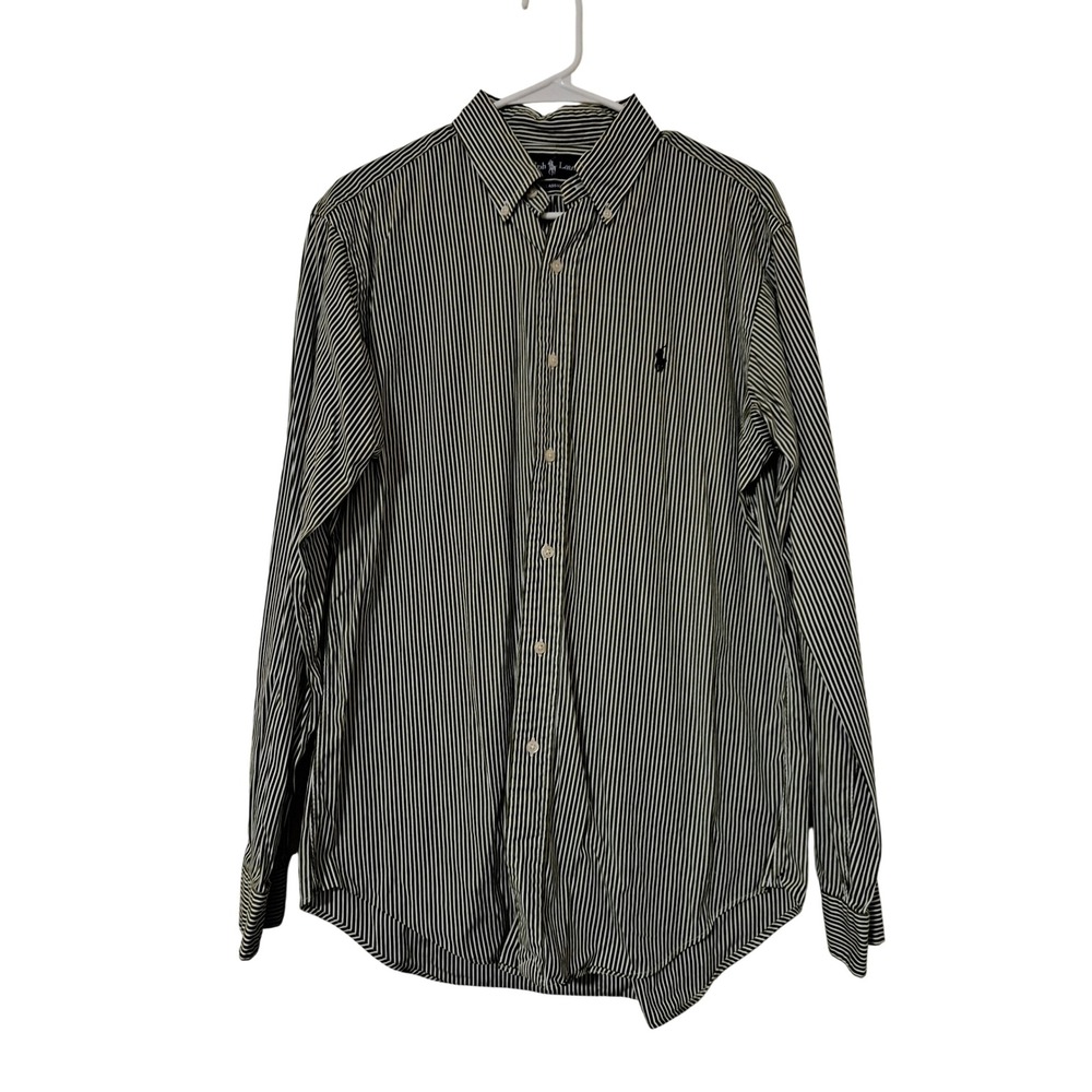 Ralph Lauren Classic‎ Fit Mens 15.5 34/35 Green White Striped Button Down Shirt